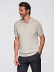 Męska bawełniana koszulka polo ze strukturalnej dzianiny – beżowa V6 OM-POSS-0117