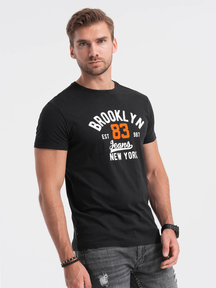 T-shirt męski bawełniany z nadrukiem - czarny V4 OM-TSPT-0126