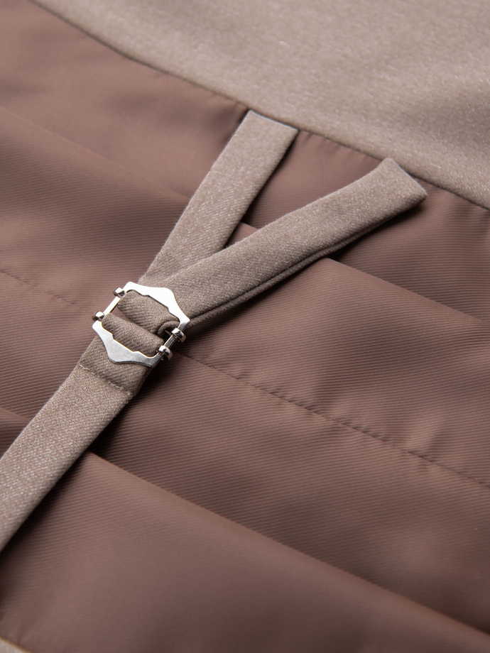 Kamizelka męska garniturowa z klasycznym detalem i podszewką – beżowa V1 OM-BLZV-0142