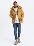 Kurtka męska ocieplana z kapturem - musztardowa V2 OM-JAHP-0128