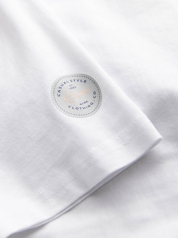 T-shirt męski bawełniany z nadrukiem - biały V2 S1752