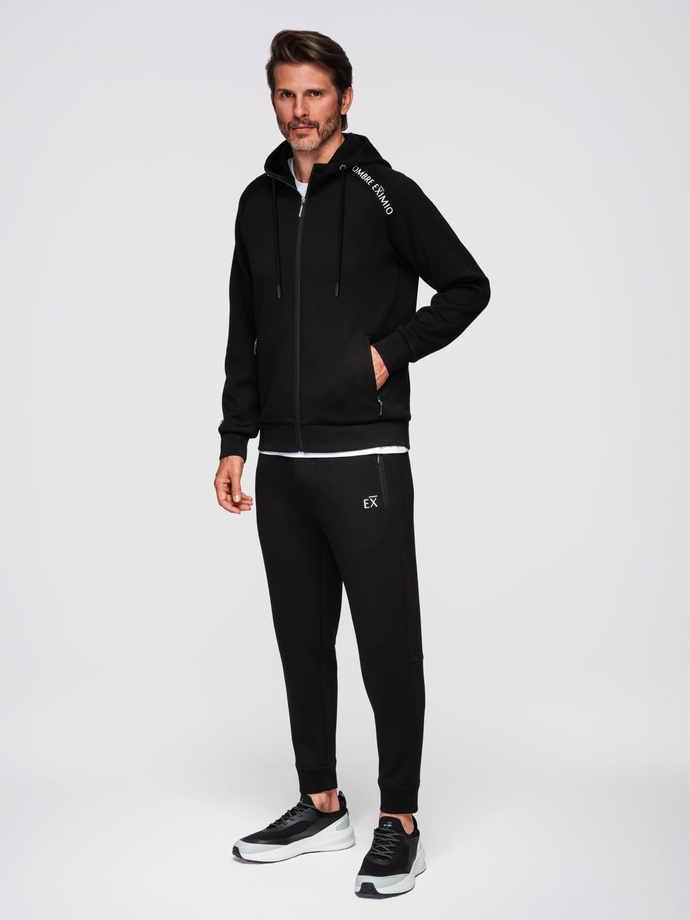 Rozpinana bluza męska ze stójką i kapturem – czarna V1 OM-SSZP-0216