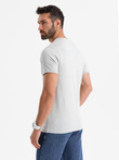 Męski bawełniany t-shirt V-neck z dzianiny z efektem sprania - szary V8 OM-TSWT-0242