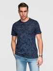 Męski t-shirt bawełniany z nadrukiem z motywem roślinnym - granatowa V4 OM-TSFP-0262