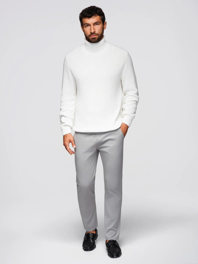 Spodnie męskie chino z ozdobną taśmą w pasie SLIM FIT – szare V6 OM-PACP-0118