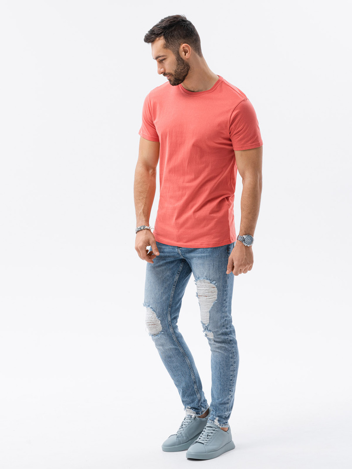 T-shirt męski bawełniany BASIC - koralowy V9 S1370