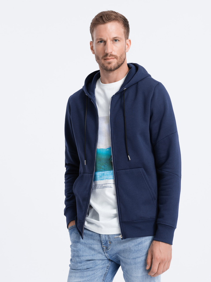 Bluza męska rozpinana z kapturem - ciemnoniebieska V4 OM-SSZP-22FW-003