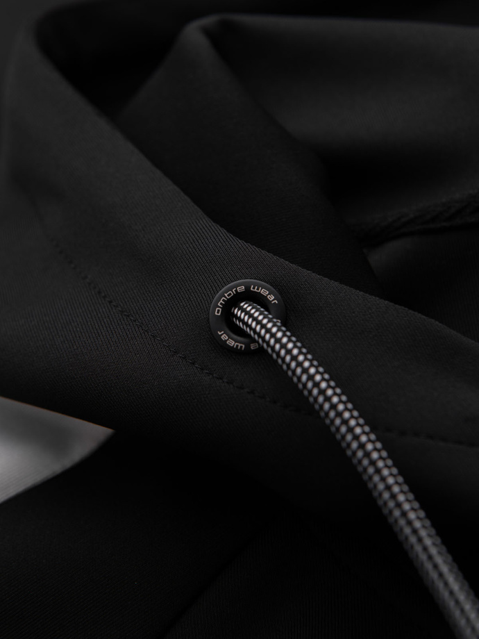 Męska rozpinana bluza z kapturem i lampasami - czarna V1 OM-SSZP-0210