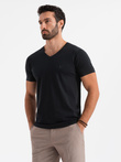 T-shirt męski V-neck SLIM FIT z elastanem i printem – czarny V1 OM-TSBC-0221