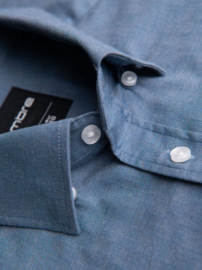 Męska koszula SLIM FIT z ozdobnej tkaniny z kieszonką – niebieska V1 OM-SHCS-0174
