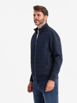 Lekka rozpinana kurtka męska z pikowanym przodem – granatowa V1 OM-JANP-0193