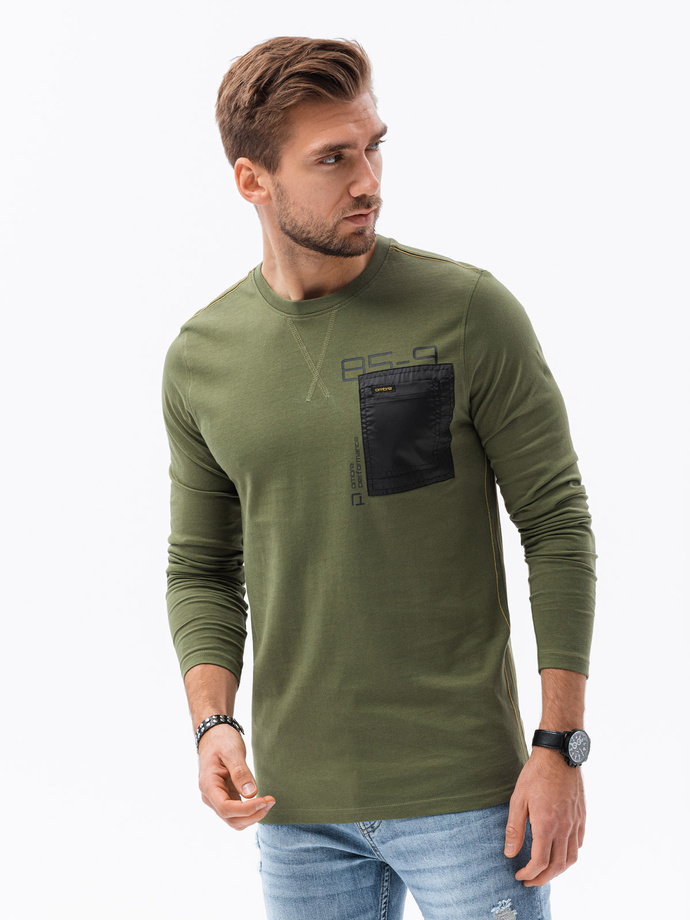 Longsleeve męski z kieszonką - oliwkowy V1 L130