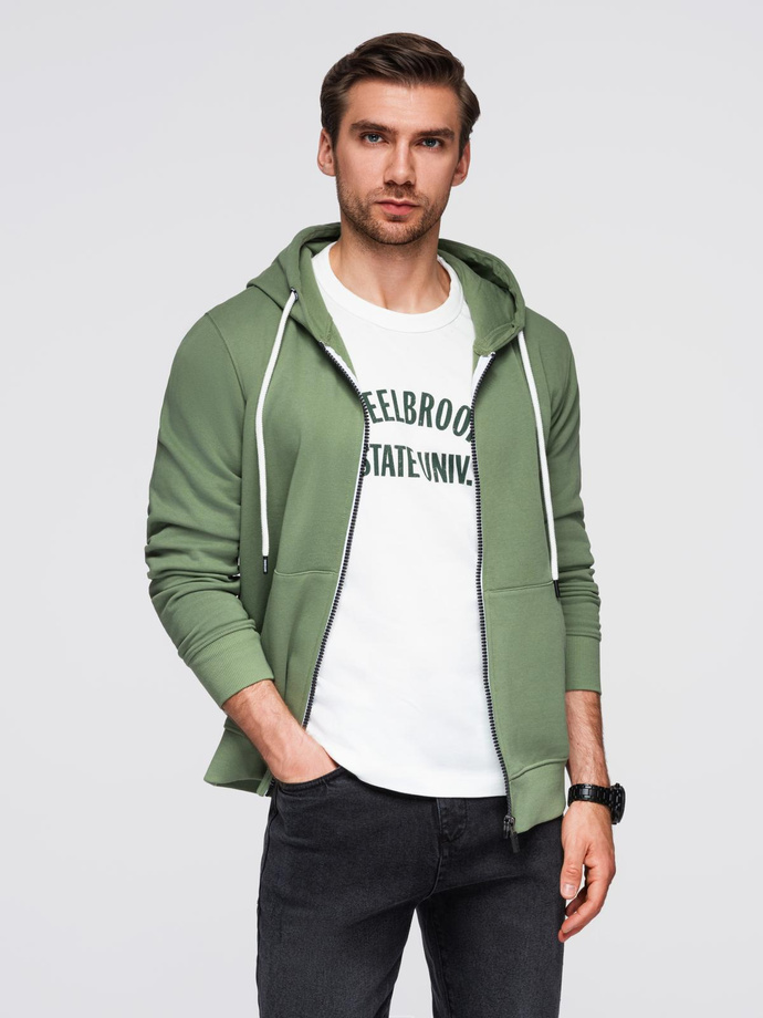 Bluza męska dresowa BASIC rozpinana z kapturem - zielona V3 OM-SSBZ-0178