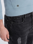 Męskie spodnie jeansowe taper fit z dziurami - czarne V2 P1028