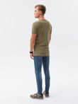 T-shirt męski z nadrukiem - oliwkowy V-25B S1434