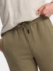 Męskie bawełniane spodnie dresowe joggery BASIC – oliwkowe V2 OM-PABS-0174