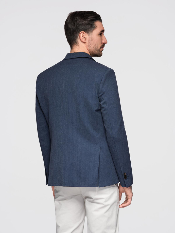 Elegancka marynarka męska SLIM FIT z rayonem – ciemnoniebieska V3 OM-BLZB-0135