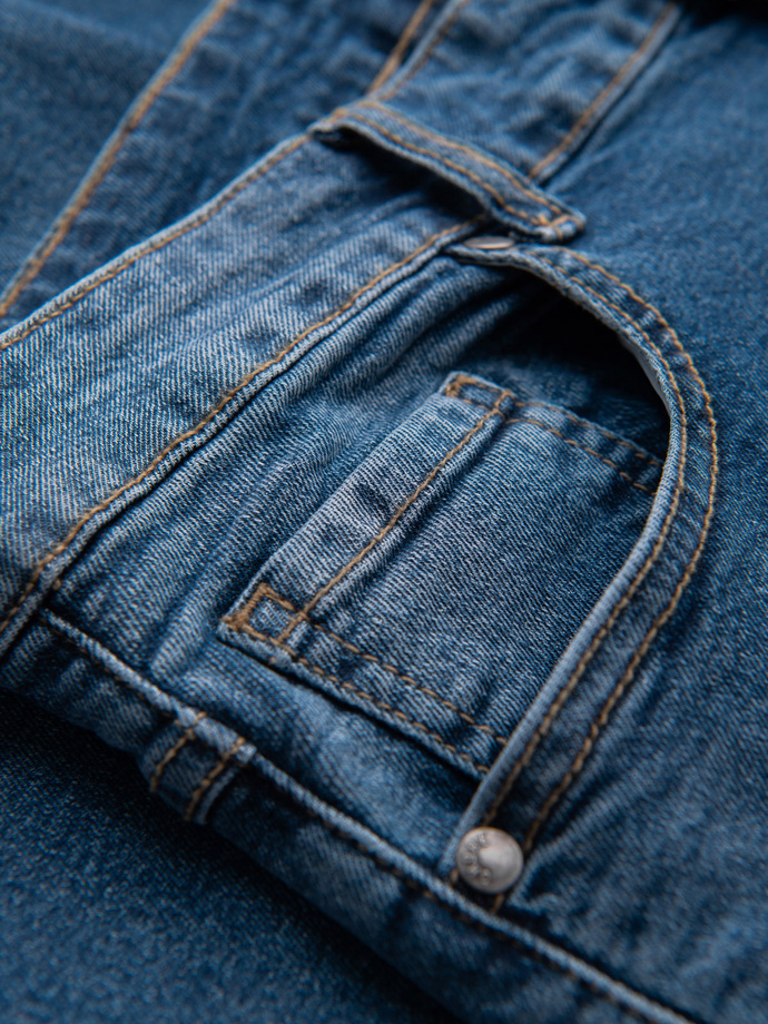 Męskie spodnie jeansowe SLIM FIT z przetarciami - ciemnoniebieskie V2 OM-PADP-0255