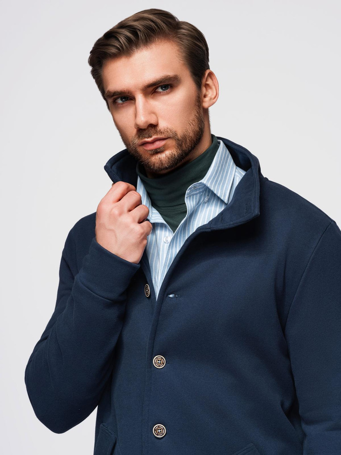 Bluza męska zapinana na guziki ze stójką – granatowa V4 OM-SSZP-0240
