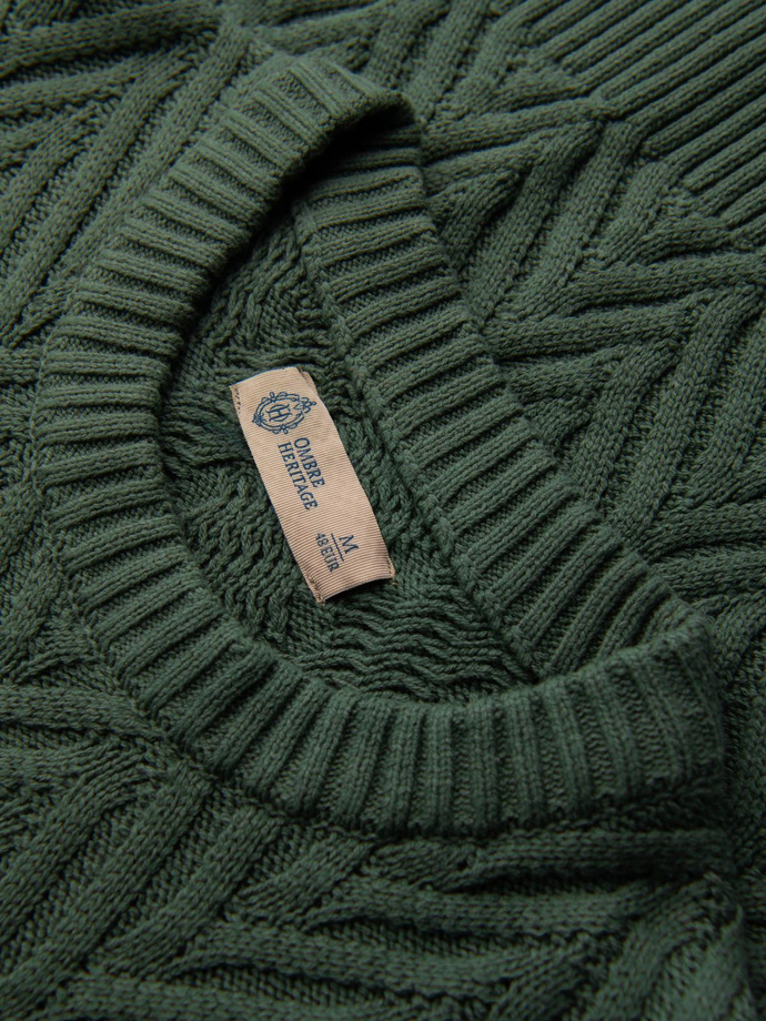 Męski sweter z dzianiny o zygzakowym splocie – zgaszona zieleń V2 OM-SWSW-0147