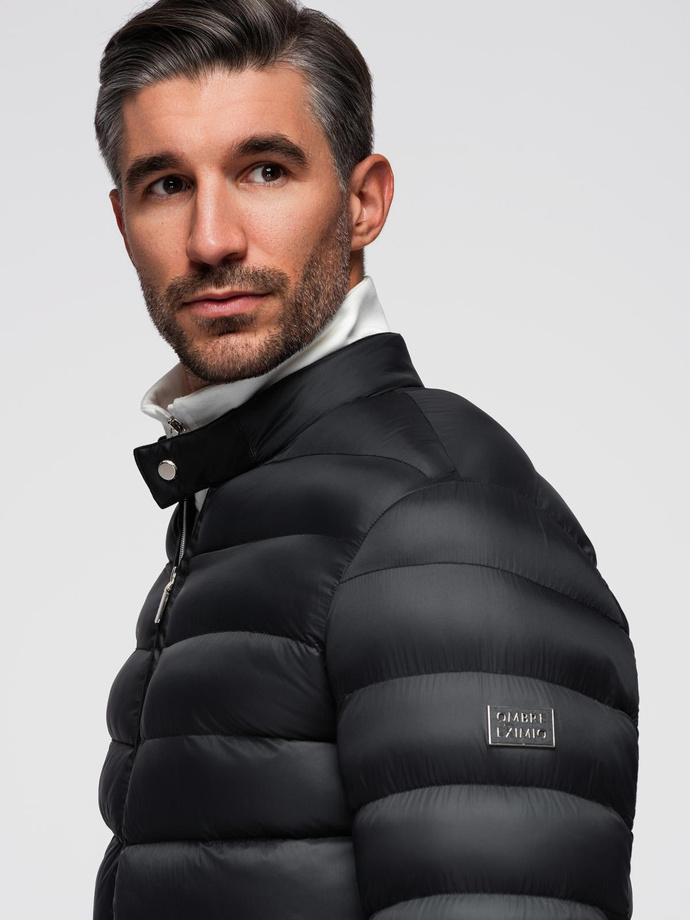 Pikowana klasyczna kurtka męska ze stójką – czarna V1 OM-JALP-0261