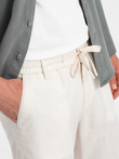 Męskie krótkie spodenki z dodatkiem lnu - kremowe V2 OM-SRCS-0131