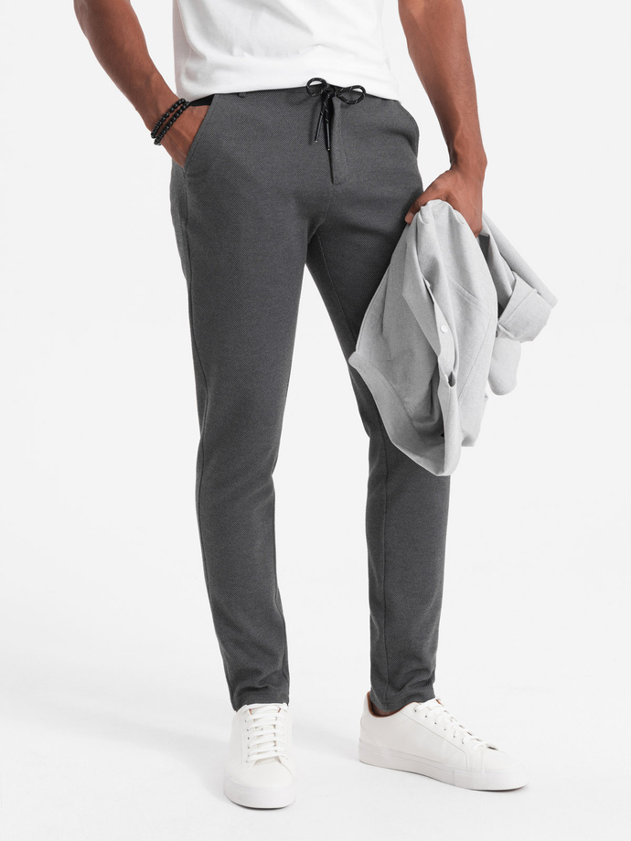 Dzianinowe spodnie męskie z gumką w pasie - ciemnoszare V2 P1514