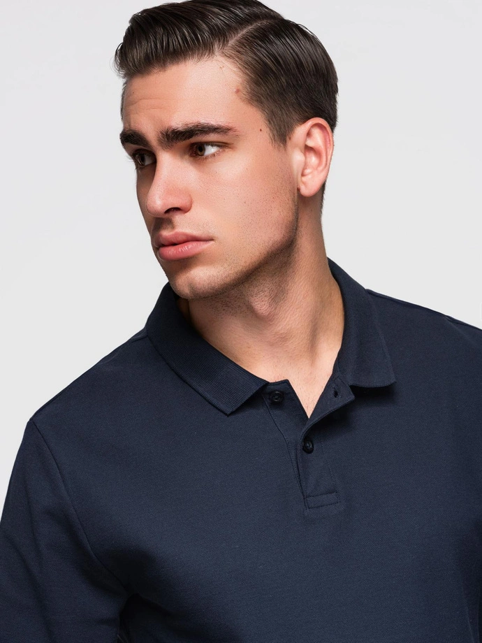 Męski longsleeve BASIC z kołnierzykiem polo – granatowy V3 OM-POBL-0162