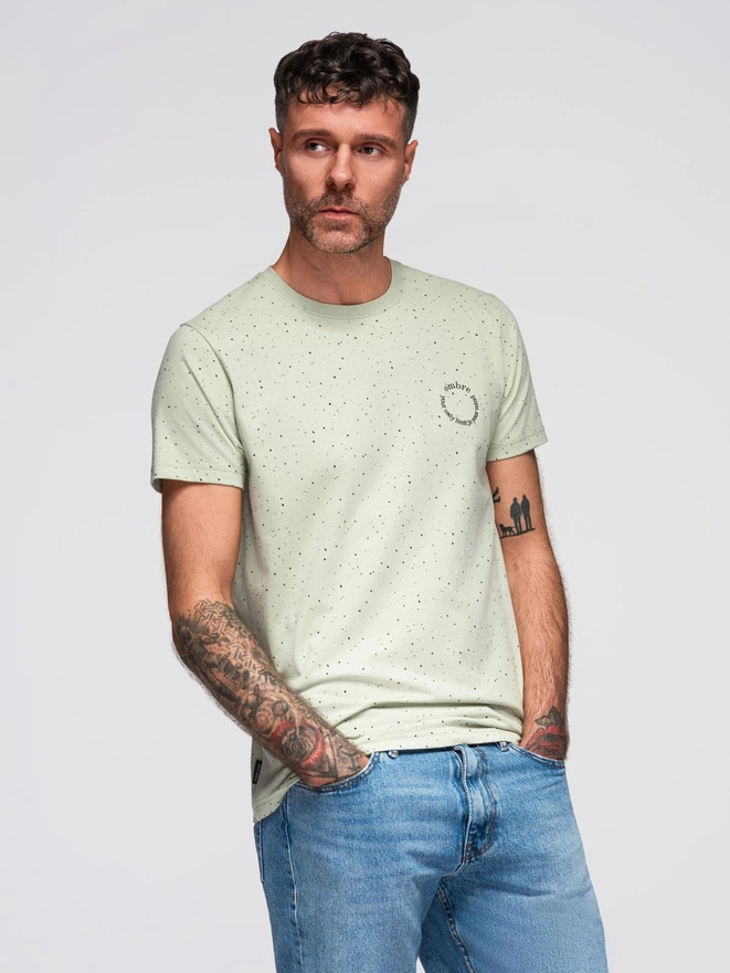 T-shirt męski bawełniany z nadrukiem i okrągłym dekoltem – miętowy V3 OM-TSFP-0186