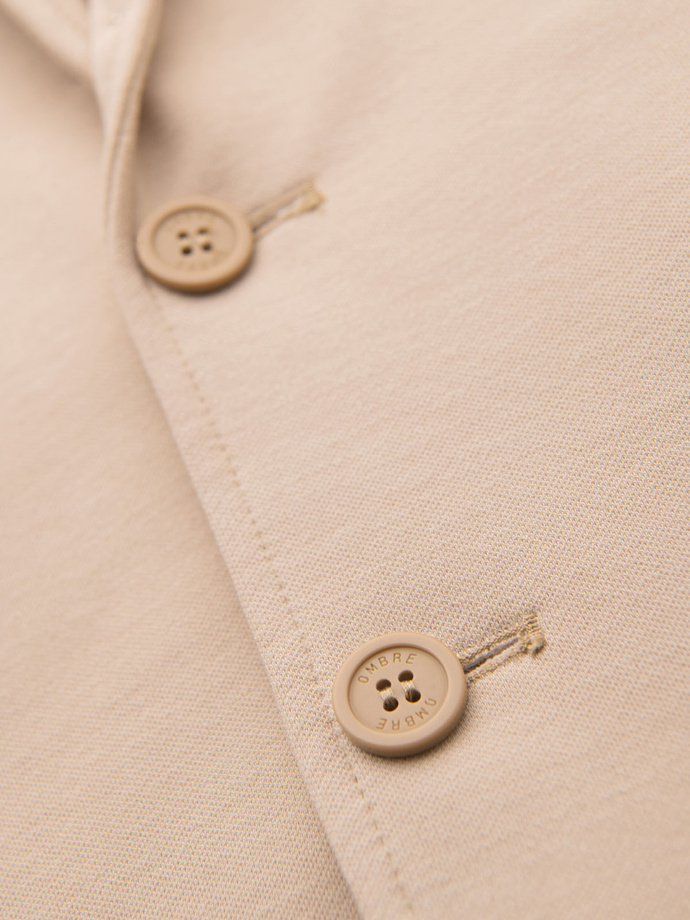 Męska marynarka SLIM z dzianiny o subtelnej strukturze – beżowa V5 OM-BLZB-0101