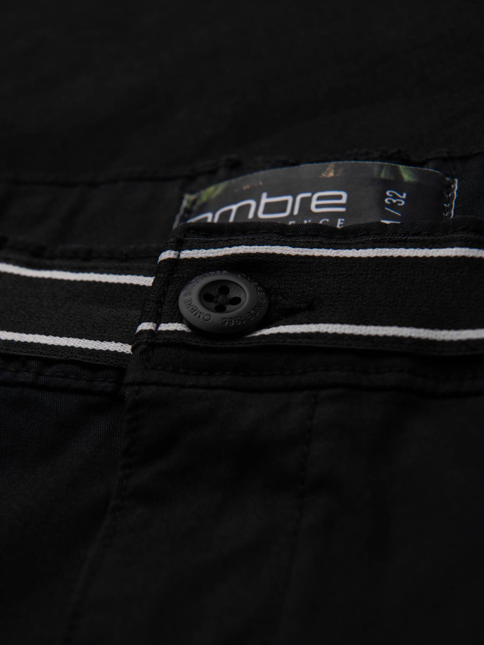 Spodnie męskie chino z ozdobną taśmą w pasie SLIM FIT – czarne V1 OM-PACP-0118