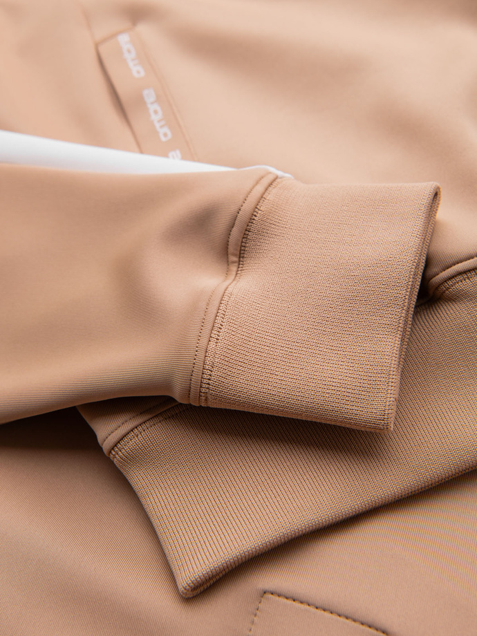 Rozpinana męska bluza z kapturem i lampasami - beżowa V4 OM-SSZP-0210