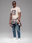 Bawełniany t-shirt męski z nadrukiem w stylu rockowym – kremowy V1 OM-TSPT-0199