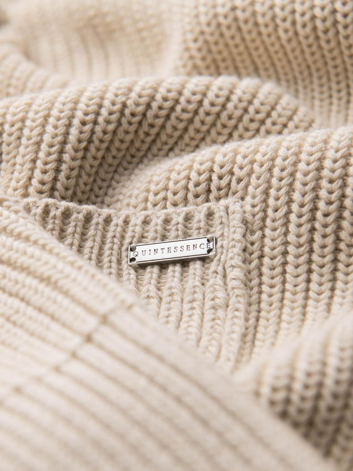 Bawełniany sweter męski  kardigan z szalowym kołnierzem - beżowy V2 OM-SWCD-0153