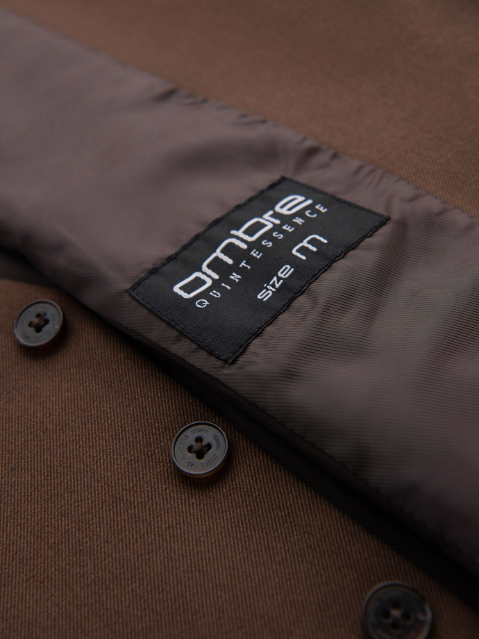 Męska kamizelka garniturowa z klasycznym detalem i podszewką – brązowa V2 OM-BLZV-0142