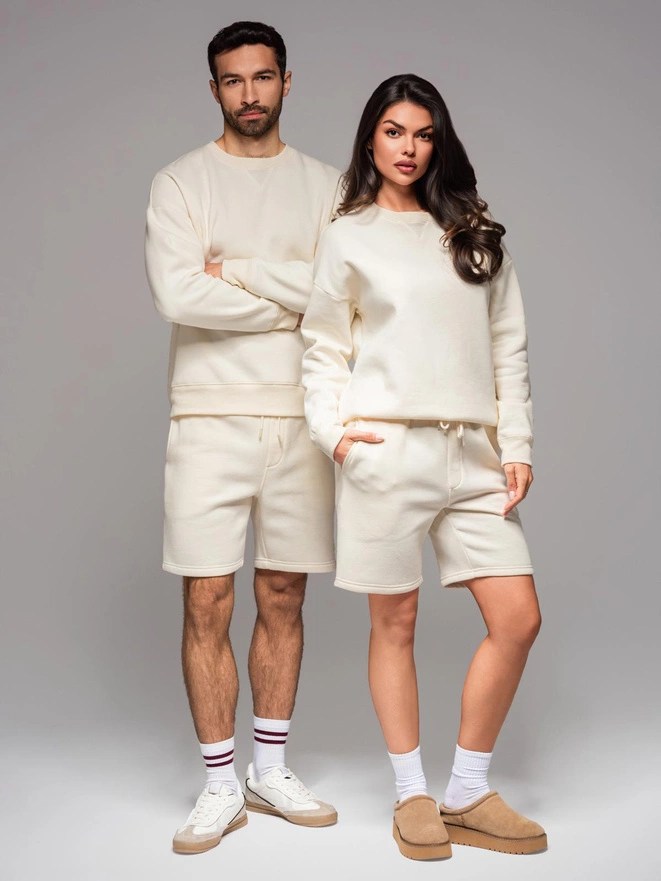 Komplet dresowy UNISEX bluza + szorty - kremowy V2 Z108