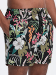 Szorty męskie kąpielówki w kwiaty - czarne V3 OM-SRBS-0140