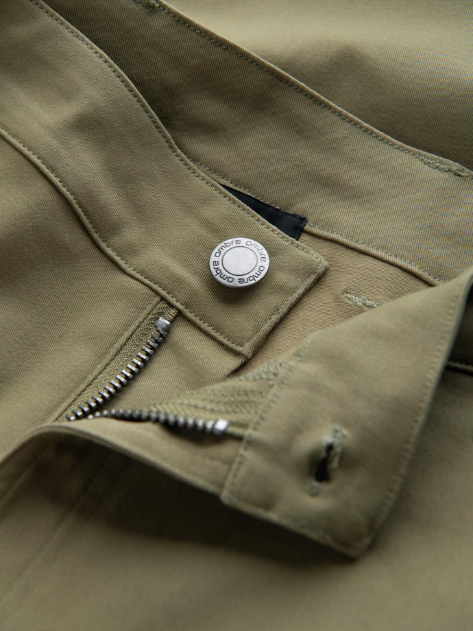 Męskie spodnie cargo STRAIGHT LEG z kieszeniami zapinanymi na zamek – oliwkowe V2 OM-PACG-0204