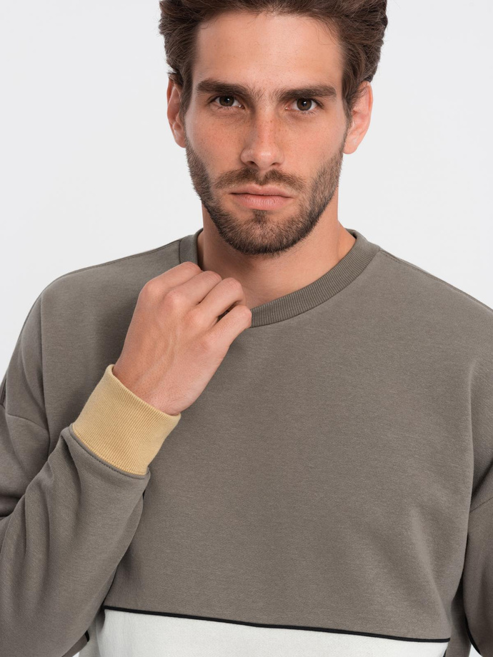 Bluza męska OVERSIZE z kontrastowym łączeniem kolorów -  khaki V7 B1673
