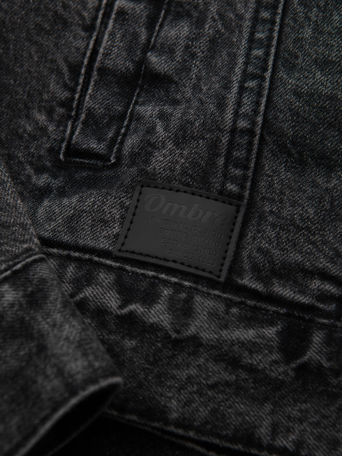Męska kurtka jeansowa katana z washem – czarna V3 OM-JADJ-0219