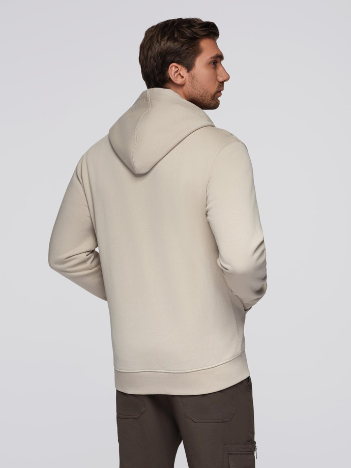 Bluza męska dresowa BASIC rozpinana z kapturem - jasnobeżowa V1 OM-SSBZ-0178