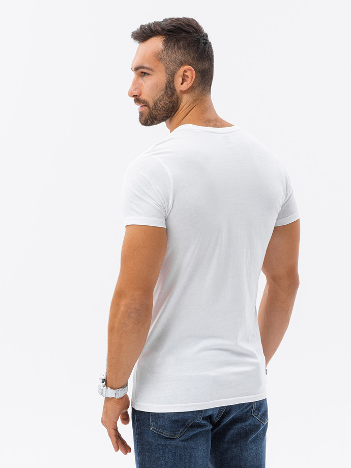 T-shirt męski z nadrukiem - biały V-21B S1434