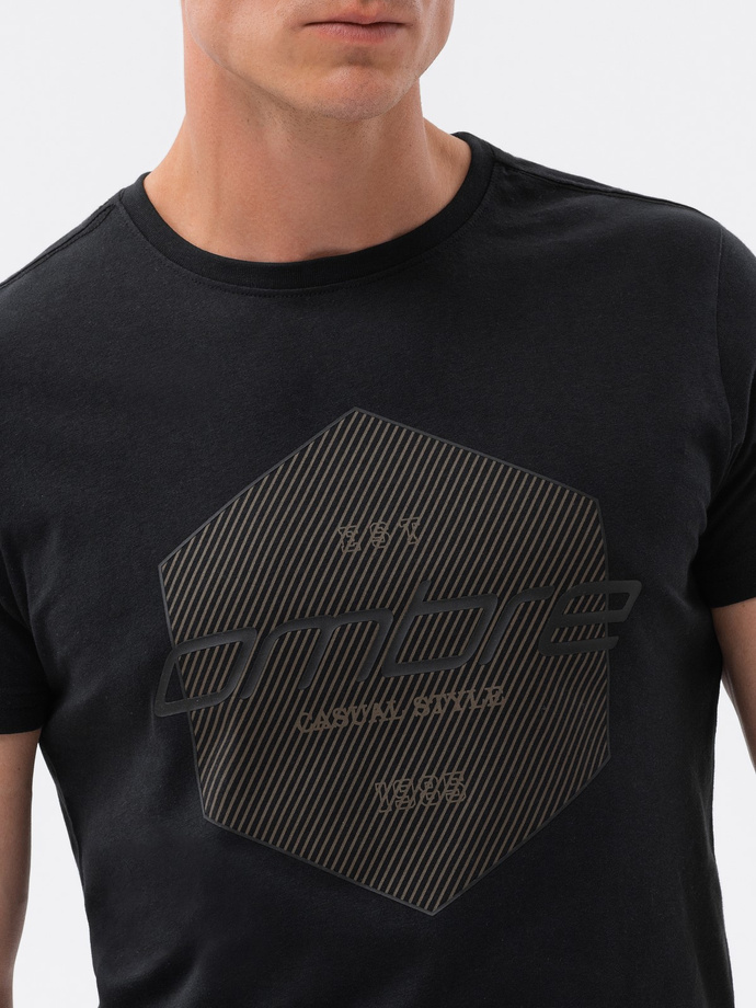 T-shirt męski bawełniany z nadrukiem - czarny V2 S1753
