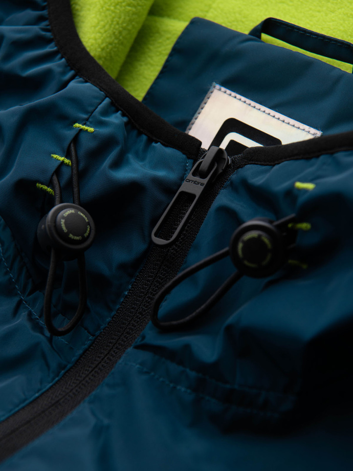 Sportowa kurtka męska ombre z odblaskami i polarową podszewką – turkusowo-limonkowa V1 OM-JANP-0105