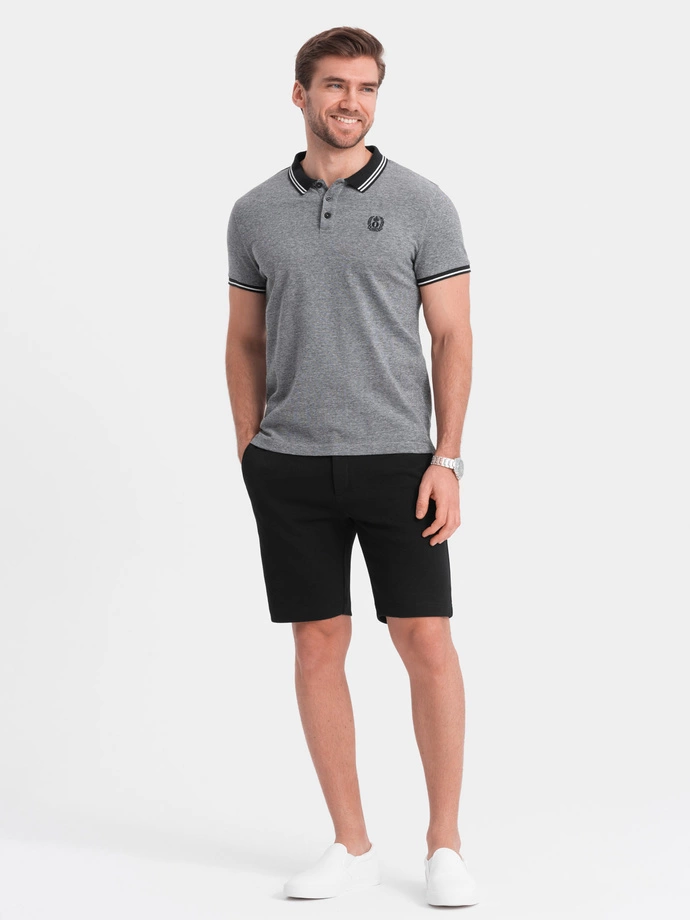 Szorty męskie SLIM FIT ze strukturalnej dzianiny - czarne V2 OM-SRCS-0126