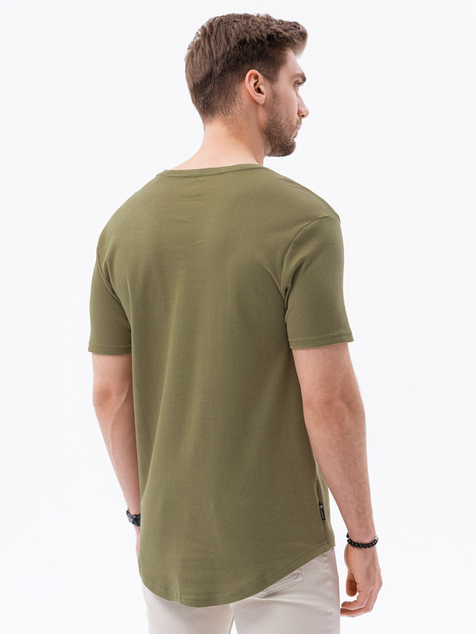 T-shirt męski bawełniany z nadrukiem - oliwkowy V4 S1387