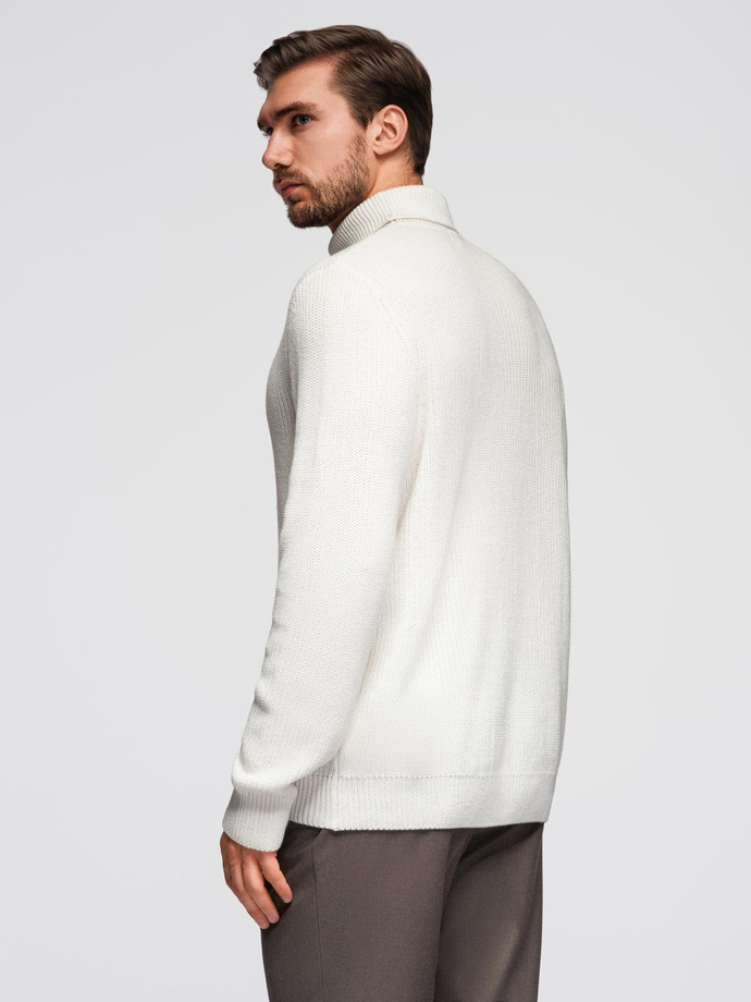Klasyczny sweter męski z golfem z bawełny - biały V3 OM-SWTN-0162