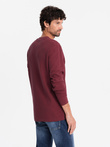Zapinany pod szyją longsleeve męski z dzianiny waflowej – bordowy V2 OM-LSCL-0120