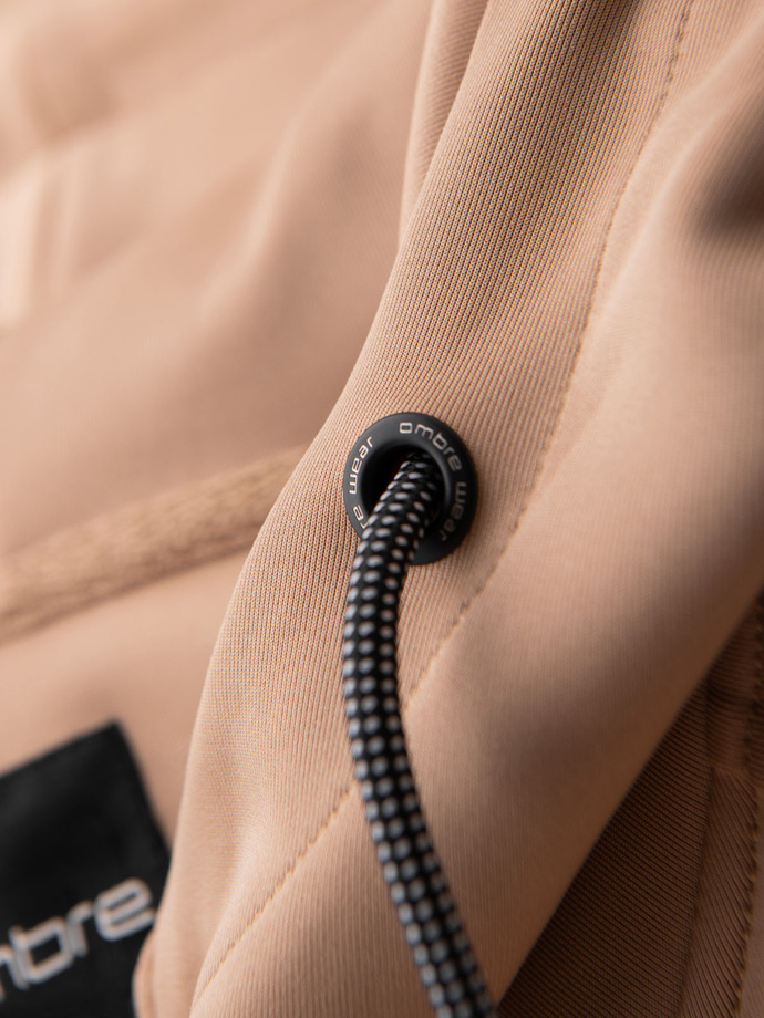 Rozpinana męska bluza z kapturem i lampasami - beżowa V4 OM-SSZP-0210