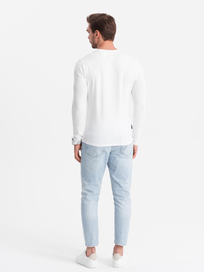 Komplet męskich longsleeve'ów SLIM FIT z dekoltem typu V i logotypem 2-pak – 2x biały V4 Z103